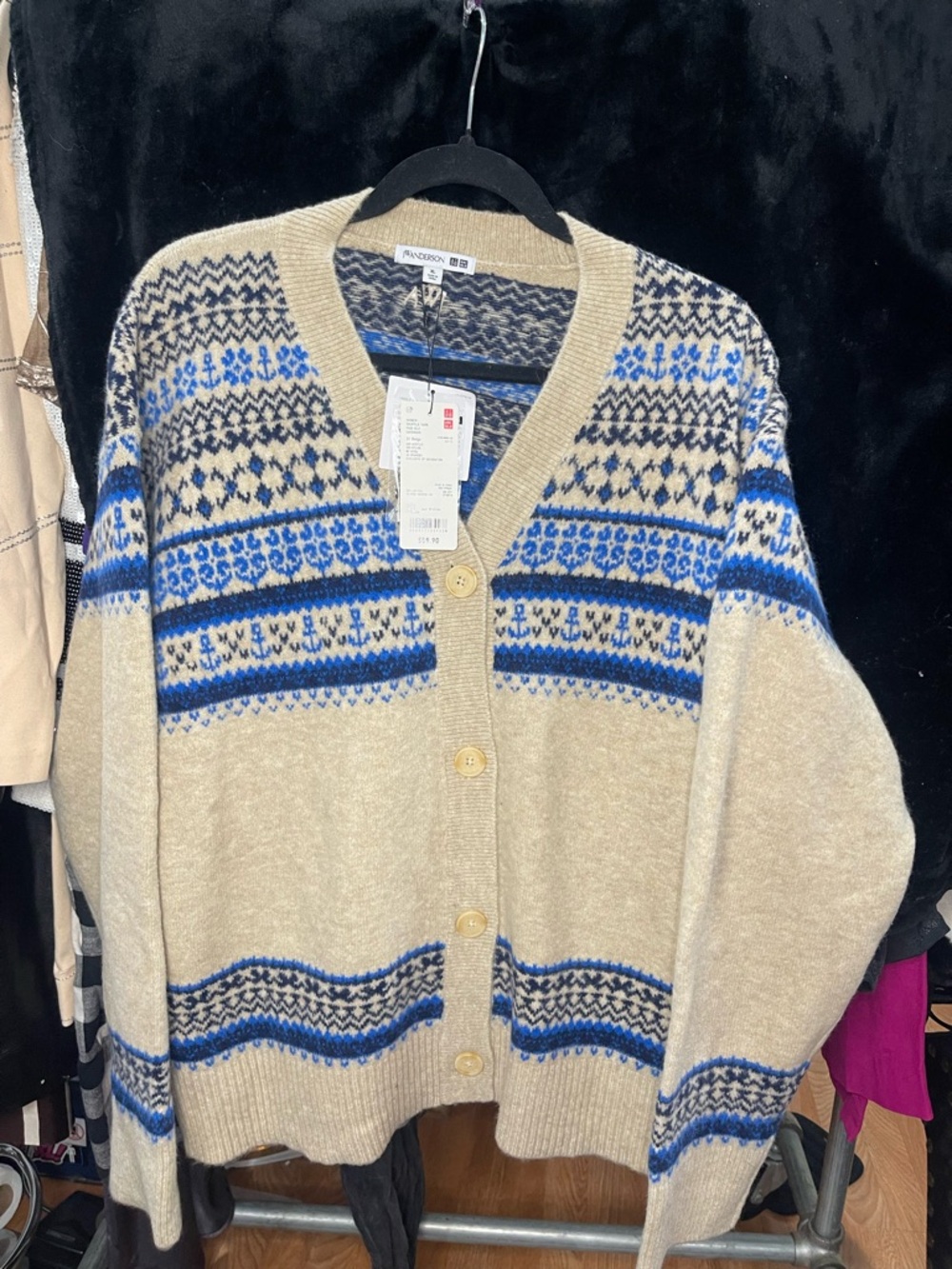 JW Anderson x Uniqlo Souffle Yarn Fair Isle Cardigan Nautical Anchor, XL, NWT
